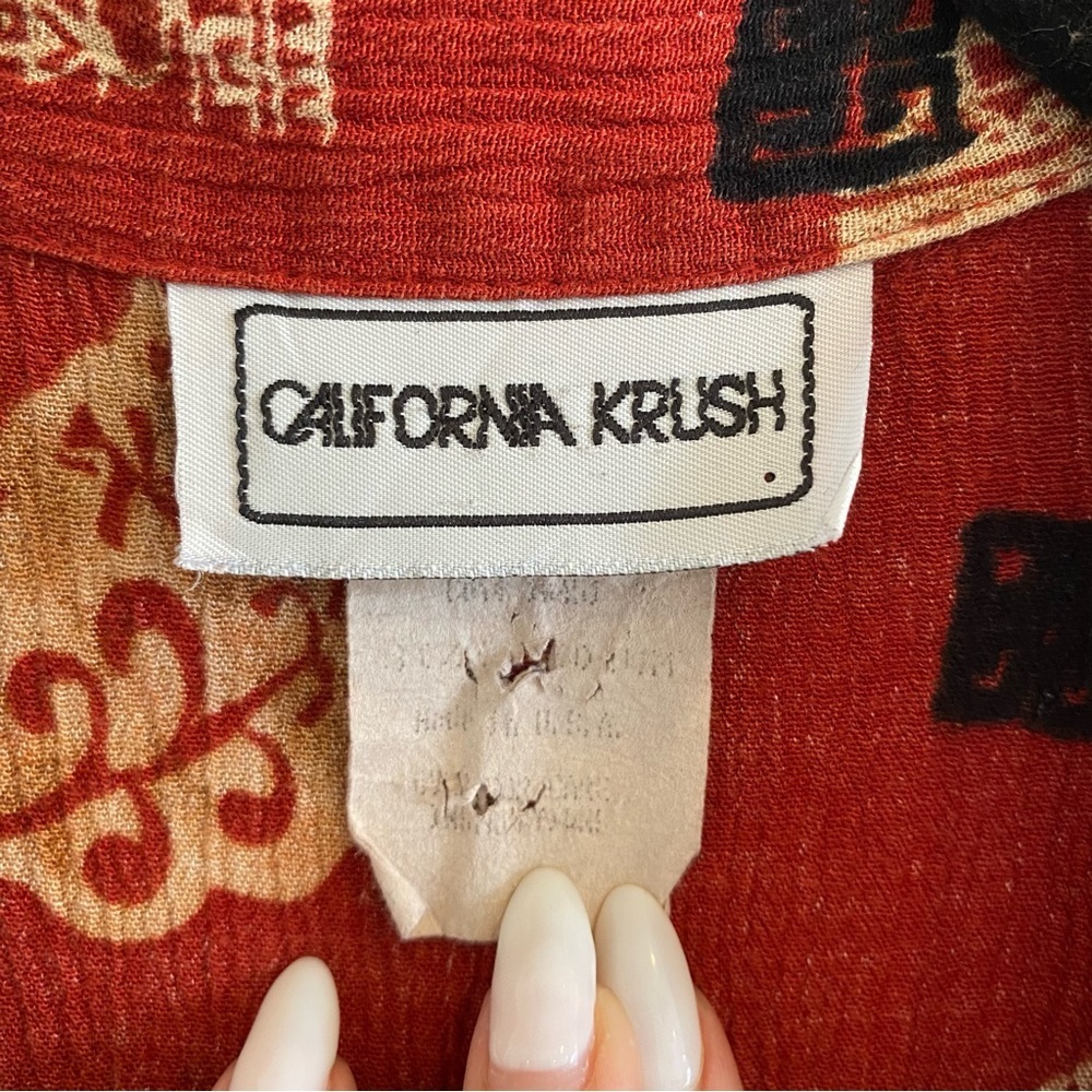 Vintage Crinkle Cut Short Sleeve Button Up Boho Top By California Krush - Picture 8 of 8